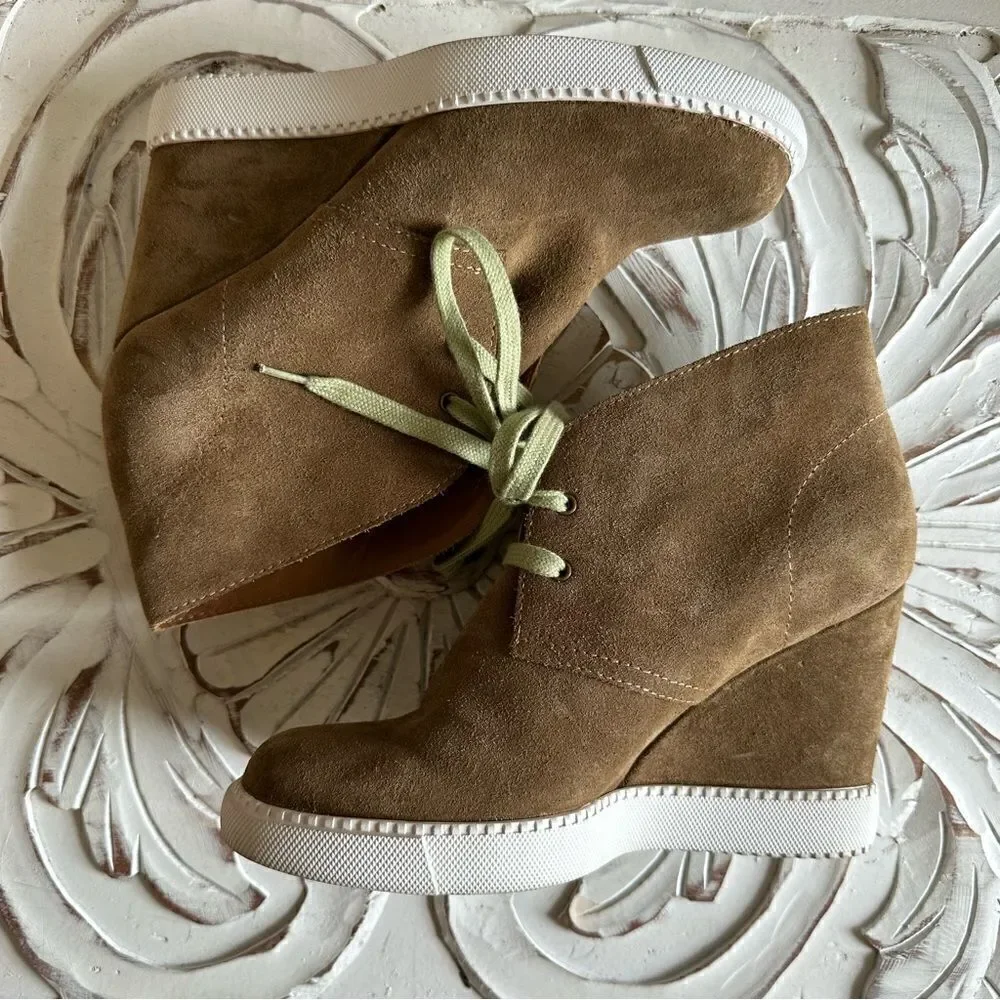 See By Chloe  Brown Suede Platform Wedge Ankle Booties